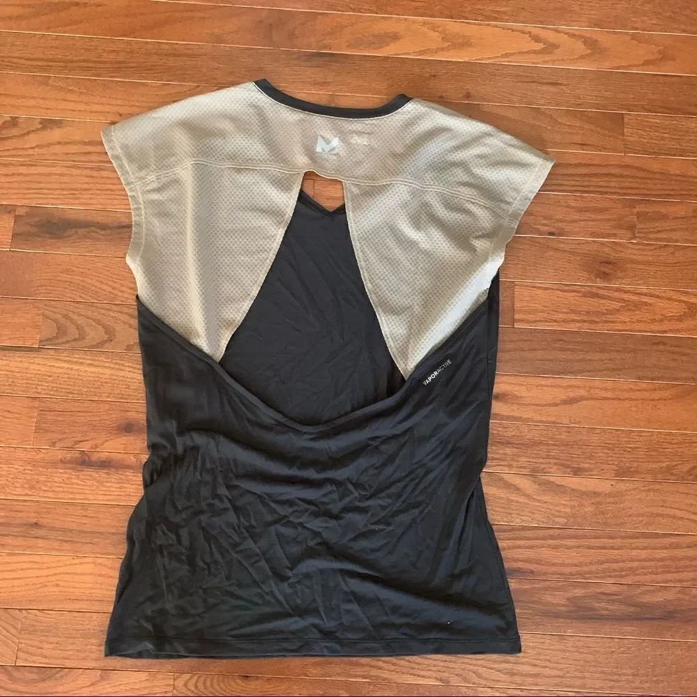 MISSION Black Tan Mesh Open Cut Out Back Active Dry Cap Sleeve Tank Top S